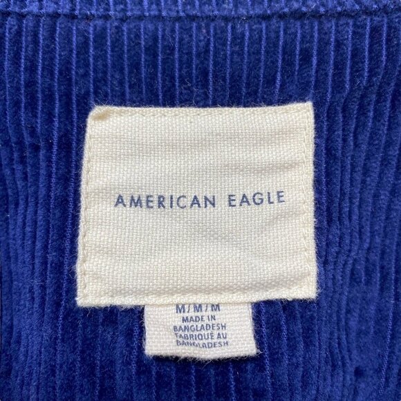 American Eagle Corduroy Shirt Jacket Medium Mens Navy Blue Snap Front Pockets - Picture 4 of 10